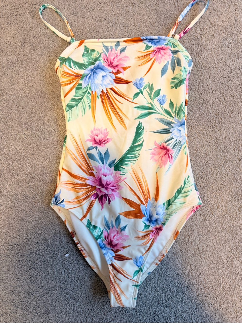 NWOT - Target Cream Floral One-Piece Swimsuit with Pink, Blue & Green Print